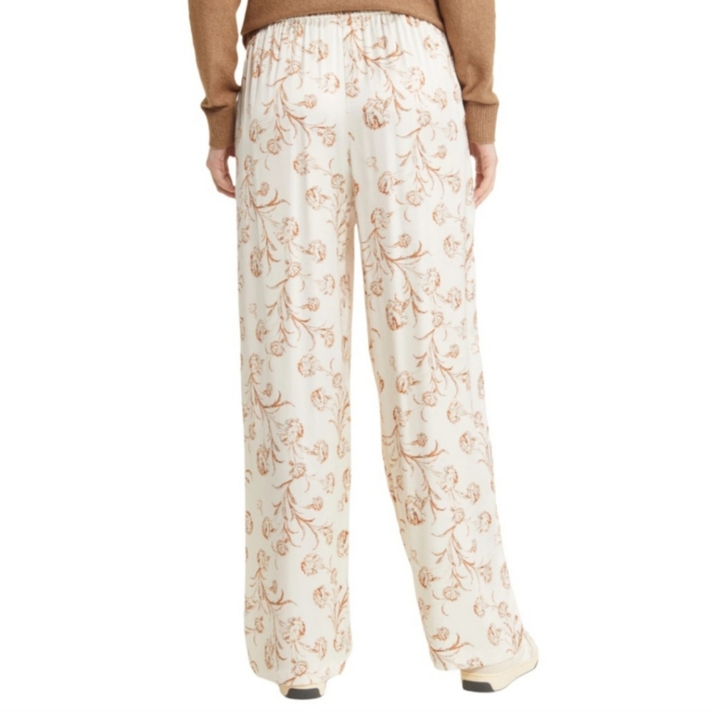 Treasure & Bond: Satin Wide Leg Pull-On Pants, Ivory-Rust Cascade Blooms, XS - Picture 3 of 8